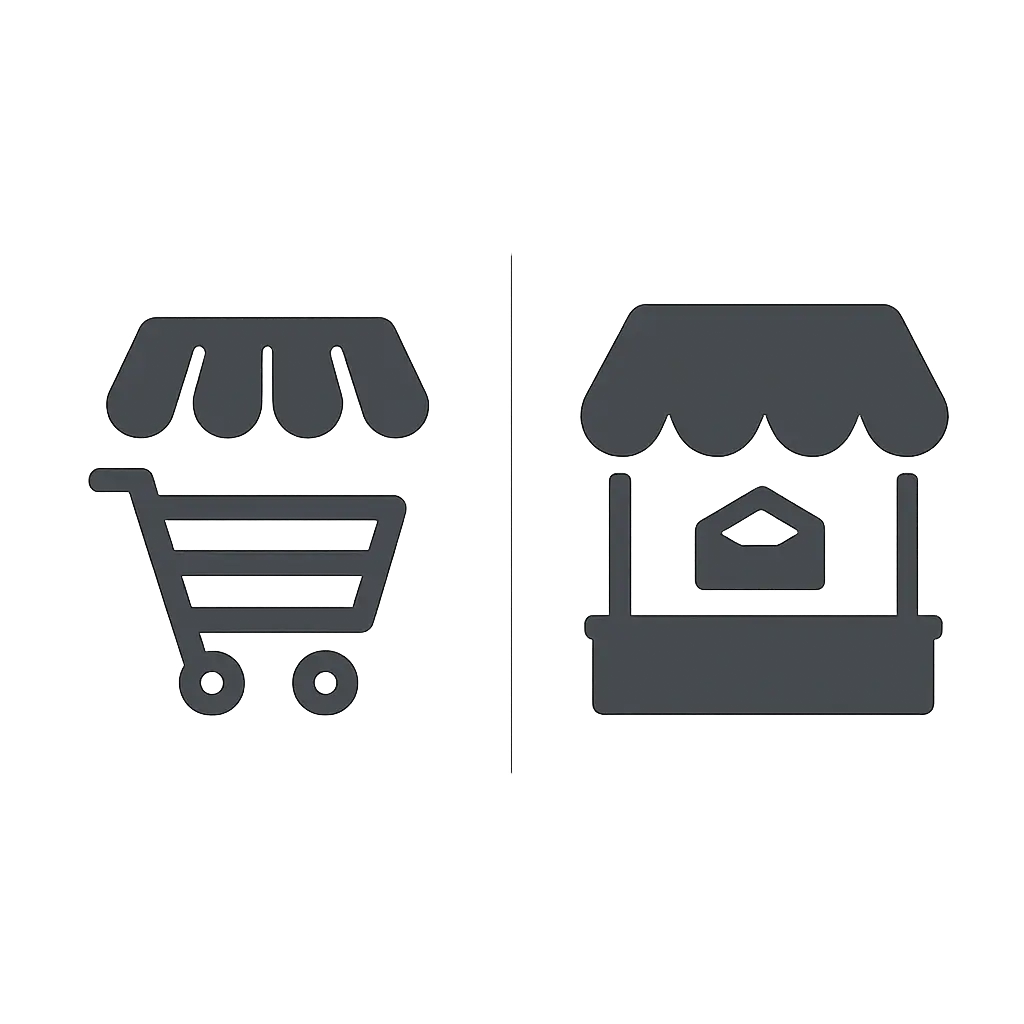 E-shop kontra tržiště Ilustrace porovnání webu a online tržiště