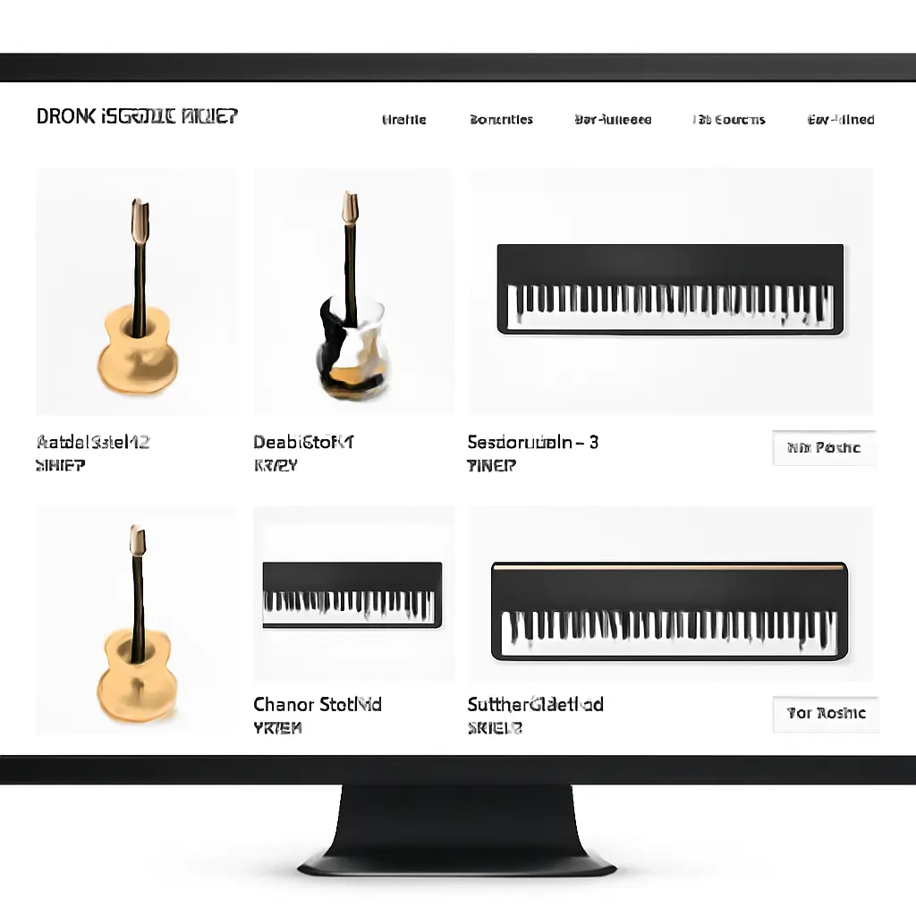Optimalizovaný web hudebního obchodu Ukázka přehledného rozvržení webu hudebního obchodu s navigací, produkty a výzvou k akci
